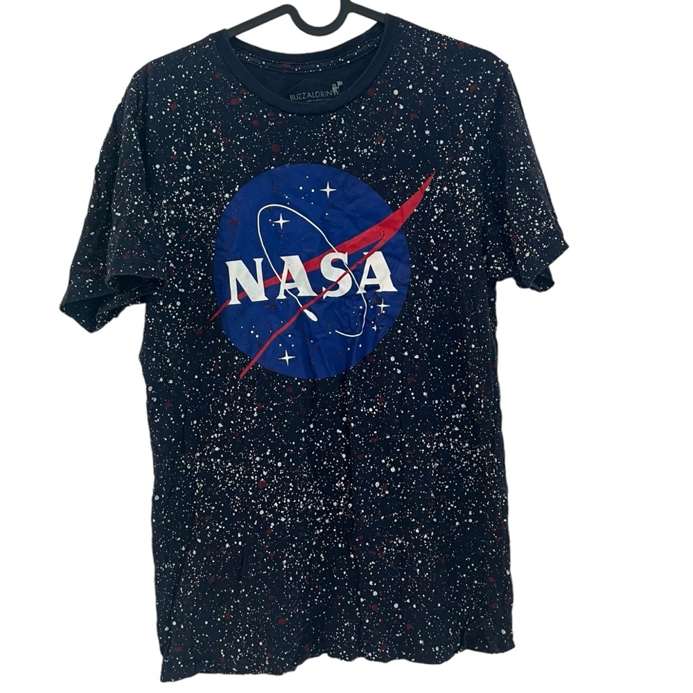 2/$15 Buzzaldrin Unisex M Blue Nasa logo splatter paint t-shirt